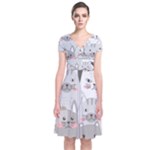 Cute Cats Seamless Pattern Short Sleeve Front Wrap Dress