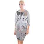 Cute Cats Seamless Pattern Quarter Sleeve Hood Bodycon Dress