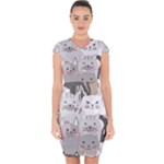 Cute Cats Seamless Pattern Capsleeve Drawstring Dress 