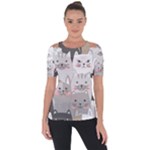 Cute Cats Seamless Pattern Shoulder Cut Out Short Sleeve Top