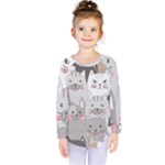 Cute Cats Seamless Pattern Kids  Long Sleeve Tee