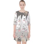 Cute Cats Seamless Pattern Quarter Sleeve Pocket Dress