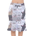 Cute Cats Seamless Pattern Short Mermaid Skirt