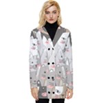 Cute Cats Seamless Pattern Button Up Hooded Coat 