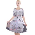 Cute Cats Seamless Pattern Quarter Sleeve A-Line Dress