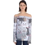 Cute Cats Seamless Pattern Off Shoulder Long Sleeve Top