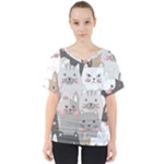 Cute Cats Seamless Pattern V-Neck Dolman Drape Top