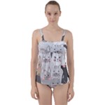 Cute Cats Seamless Pattern Twist Front Tankini Set