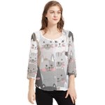 Cute Cats Seamless Pattern Chiffon Quarter Sleeve Blouse