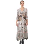 Cute Cats Seamless Pattern Button Up Boho Maxi Dress