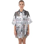 Cute Cats Seamless Pattern Half Sleeve Satin Kimono 