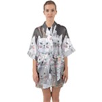 Cute Cats Seamless Pattern Half Sleeve Satin Kimono 