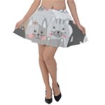 Cute Cats Seamless Pattern Velvet Skater Skirt