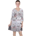 Cute Cats Seamless Pattern Quarter Sleeve Ruffle Waist Dress