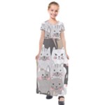 Cute Cats Seamless Pattern Kids  Short Sleeve Maxi Dress