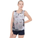 Cute Cats Seamless Pattern Bubble Hem Chiffon Tank Top