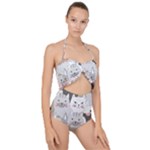 Cute Cats Seamless Pattern Scallop Top Cut Out Swimsuit