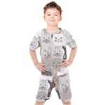 Cute Cats Seamless Pattern Kids  Tee and Shorts Set