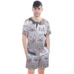 Cute Cats Seamless Pattern Men s Mesh Tee and Shorts Set