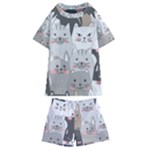 Cute Cats Seamless Pattern Kids  Swim Tee and Shorts Set