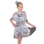 Cute Cats Seamless Pattern Kids  Shoulder Cutout Chiffon Dress