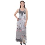 Cute Cats Seamless Pattern Sleeveless Velour Maxi Dress