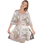 Cute Cats Seamless Pattern Velour Kimono Dress