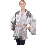 Cute Cats Seamless Pattern Long Sleeve Velvet Kimono 