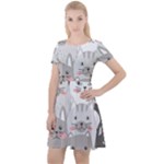 Cute Cats Seamless Pattern Cap Sleeve Velour Dress 