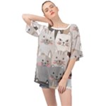 Cute Cats Seamless Pattern Oversized Chiffon Top