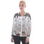 Cute Cats Seamless Pattern Velvet Zip Up Jacket