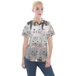 Cute Cats Seamless Pattern Women s Short Sleeve Pocket Shirt