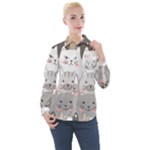 Cute Cats Seamless Pattern Women s Long Sleeve Pocket Shirt