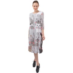 Ruffle End Midi Chiffon Dress 