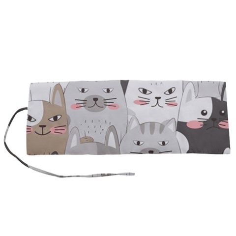 Cute Cats Seamless Pattern Roll Up Canvas Pencil Holder (S) from ArtsNow.com