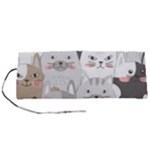 Cute Cats Seamless Pattern Roll Up Canvas Pencil Holder (S)