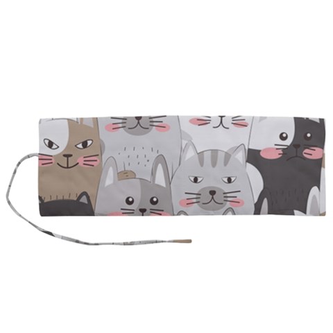 Cute Cats Seamless Pattern Roll Up Canvas Pencil Holder (M) from ArtsNow.com