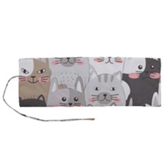 Cute Cats Seamless Pattern Roll Up Canvas Pencil Holder (M) from ArtsNow.com