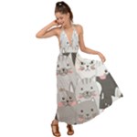 Cute Cats Seamless Pattern Backless Maxi Beach Dress