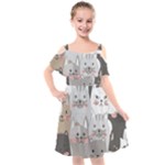 Cute Cats Seamless Pattern Kids  Cut Out Shoulders Chiffon Dress