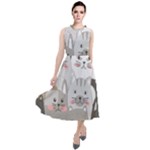 Cute Cats Seamless Pattern Round Neck Boho Dress