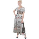 Cute Cats Seamless Pattern Button Up Short Sleeve Maxi Dress