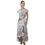 Cute Cats Seamless Pattern Flutter Sleeve Maxi Dress