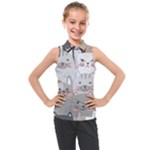 Cute Cats Seamless Pattern Kids  Sleeveless Polo Tee