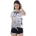 Cute Cats Seamless Pattern Short Sleeve Open Back Tee