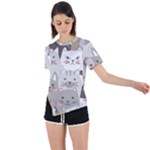 Cute Cats Seamless Pattern Asymmetrical Short Sleeve Sports Tee