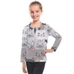 Cute Cats Seamless Pattern Kids  Long Mesh Tee