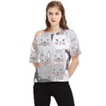 Cute Cats Seamless Pattern One Shoulder Cut Out Tee