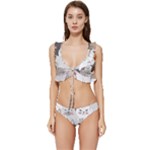 Cute Cats Seamless Pattern Low Cut Ruffle Edge Bikini Set