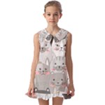 Cute Cats Seamless Pattern Kids  Pilgrim Collar Ruffle Hem Dress